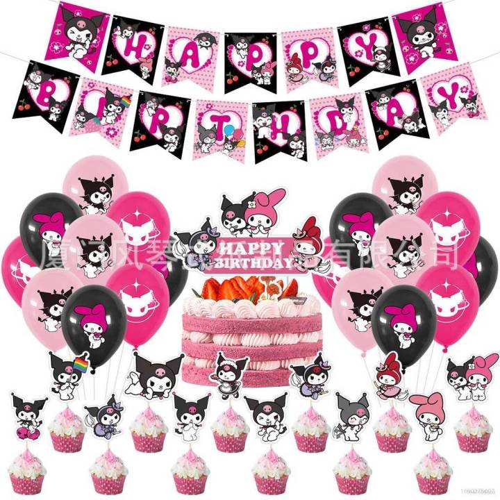 New Sanrio Kuromi Theme Girl Birthday Party Decor Cupcake Topper ...