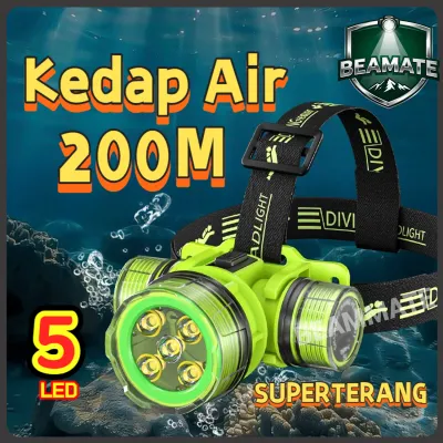 Super Bright 100m Diving Flashlight Headlamp Lampu Kepala Induction Led Headlight Rechargeable Torch Light Lampu Suluh