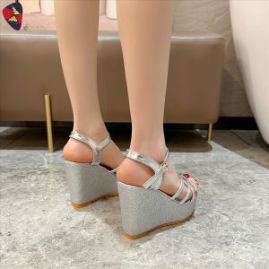Katerina Fashion Korean Glittering Wedge Sandals For Women Adjustment Strap #K9-9