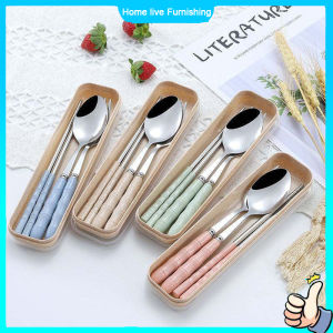 3 in 1 Cutlery Set Spoon Fork Chopsticks 304 Stainless Steel Flatware Set Reusable Office Travel Tableware Utensils