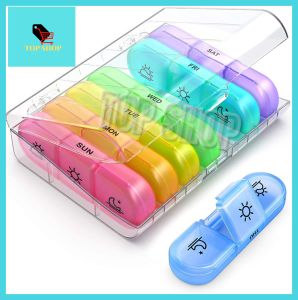 TOP SHOP 7 Days Pill Box Portable Pill Box 21 Grid Black Pill Box Sorting Box Seven Days a Week Pill box