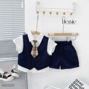 Set công tử vest gile liền thân thôi nôi đi tiệc cho bé trai 1 đến 6 tuổi kèm cà vạt BERNIE 0824B50