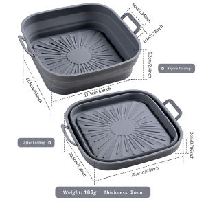 Justliving 1 tấm lót nồi chiên ít dầu silicon 8inch nồi chiên ít dầu hình chữ nhật có thể gập lại Khay nướng silicon Giỏ Silicon cho nồi chiên ít dầu khay nướng bánh vuông dày có thể gập lại