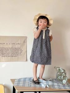 Đầm Bé Chất Đũi Hoạ Tiết Hoa Nhí Tay Cánh Tiên Cực Xinh