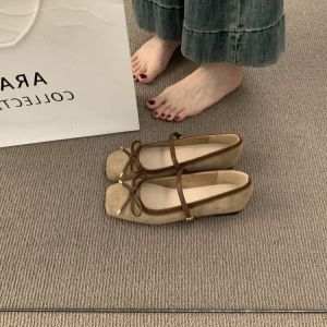 Free Shipping Velvet Retro Gentle Bow Ballet Flats 2026 New Spring Style With Skirt For Commuting WomenS Single Shoes