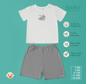 Bộ quần áo trẻ em ngắn tay cúc bấm vai nhiều màu sắc cho trẻ sơ sinh và trẻ nhỏ Boube vải sợi tre cao cấp Bamboo thông minh thoải mái Size 3-24M