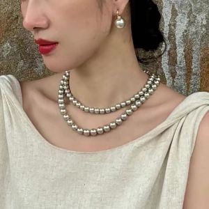 AE Sản phẩm hot trên: Dây chuyền ngọc trai tròn màu xám Shi Jia dành cho nữ vòng cổ cao cấp sang trọng nhẹ nhàng dây chuyền đa năng phối áo len.