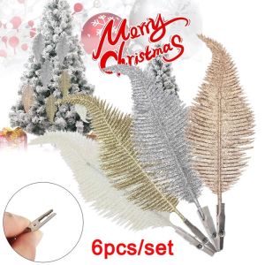 6Pcs/Set 22cm 6Pcs/Set Christmas Tree Hanging Feathers Ornament Accessories Home Party Decoration Wedding Decor Plumes with Clips