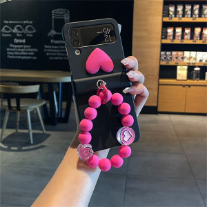 Dễ thương Hàn Quốc 3D hình trái tim tình yêu hạt hình hoa Mặt Dây Chuyền Vòng đeo tay trường hợp yjj cho Samsung Galaxy Z lật 3 4 5g Z Flip3 zflip 5 FLIP4 zflip4 Bìa