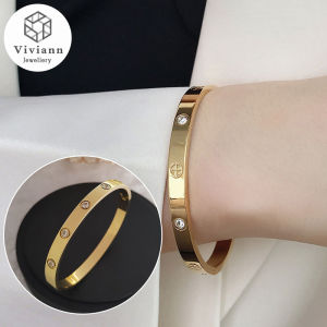 Viviann Original Beautiful Lovers Bracelets Woman Bracelets Stainless Steel Bangles Cubic Zirconia Golden Woman Jewelry Gifts Cuff Bracelets For Women Charm Jewelry Accessories Crystal Bracelet