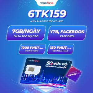 Sim 4G MobiFone TK159 miễn phí 6GB/ngày data tốc độ cao miễn phí các cuộc gọi nội mạng dưới 10 phút và miễn phí truy cập FB YT trong 1 tháng đầu - sim chưa kích hoạt