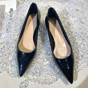 IELGY French patent leather nude pointed toe single shoes womens low heel 3cm fashion shallow block heel