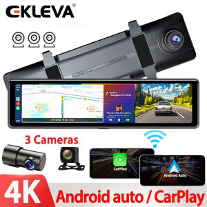 EKLEVA 3 Cameras Dash Cam 1080P Car Mirror Video Recording Carplay & Android Auto Wireless Connection WiFi Miracast Navigation DVRs