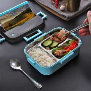 Kotak Makan Lunch Box Stainless 3 Sekat Anti Tumpah 1 Set Lengkap