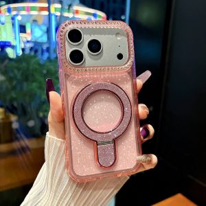 Glitter Bling Folding Stand Holder Bumper Case For iPhone 17 Air 16 15 14 Plus 13 12 11 Pro Max Starry Sky Transparent Covers