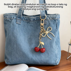 Creative Cherry Bow Keychain Crystal Cherry Keychain Bag Pendant Shiny Alloy Pendant Bag Keychain