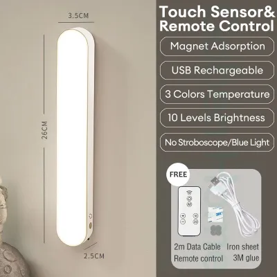 Magnet LED Table Lamp Dimmable Remote Control Light Meja Lampu 3 Color Lighting Rechargeable Night Lights Study Desk Lamp