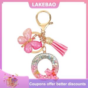 【LAKEBAO】 A-Z mơ mộng sequin chữ Keychain cho phụ nữ tua bướm mặt dây chuyền ban đầu Keyring ví túi treo quyến rũ Xe móc chìa khóa