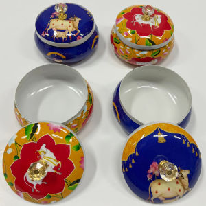 Pichwai Printed Metal Storage Jar with Lid | Multicolour Container for Tea Coffee Sugar & Spices | Decorative Multi-Utility Burni Jar (Pack of 1 Pc)