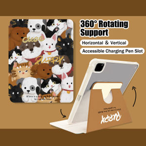 Crashstar Chó mèo vẽ tay chân quay Ins 360 ° Vỏ máy tính bảng chống sốc bằng da nắp gập cho iPad Mini 6 iPad 9.7 5th 6th Air 3 4 5 iPad 10.2 7th 8th 9th Gen iPad Pro 11 12.9 inch 2022 2021 2020 Vỏ bọc iPad với xoay chủ Hot Bán