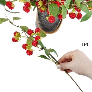 MAOMEI HOUSE Quả mâm xôi đỏ giả Cành mâm xôi nhân tạo Lá Xanh Sang trọng Cây dâu tằm Trang trí Bonsai tự làm Thực tế Cây giả Dành cho trang trí vườn nhà