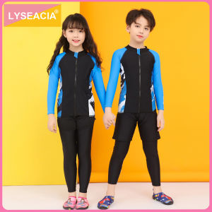 LYSEACIA UPF 50+ Kids Swimwear Girl Boy Full Body Swimsuits Long Sleeve Zipper Swimming Suits Surfing Rashguards Summer Teens Bathing Suit Rash Guards Beachwear M-3XL