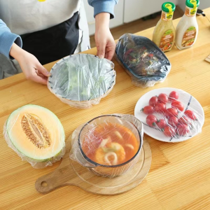 100pcs Disposable Bowl Wraps Food Grade Cling Film Food Grade Household Plastic Bags w/Elastic Seal Refrigerator Wrap