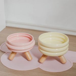 QEFEE Detachable Cat Ceramic Bowl with Stand Stackable Anti-slip Pet Elevated Feeders Durable Anti Vomit Kitten Food Basin Puppy