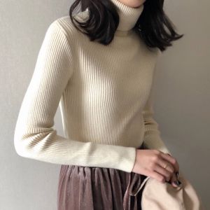 Autumn Winter  Slim-Fit Inner Turtleneck Solid Color Long-Sleeved Bottoming Shirt Thin Hight Neck Knit Sweater