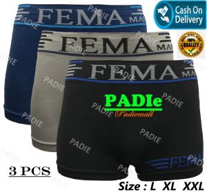 PADIe - 3 Pcs Celana Dalam/CD Boxer Pria Spandek Rajut FEMA 7778 PREMIUM Tanpa Jahitan Size L XL XXL XXXL