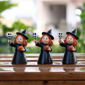 LINUAI 3Pcs Cute Halloween Witch Statue Cartoon Creative Halloween Party Decoration Garden Decor Craft Halloween Witch Ornament Ghost Festival