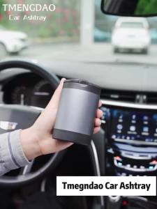 Ashtray with LidSmokeless Ashtray for Cup Holder Smell ProofDetachable Stainless Steel Car Ash Tray with LED Auto Light for Most Car Office Home (Grey)