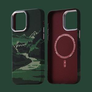Abstract Landscape Relief for MagSafe Phone Case for iPhone 17 16 15 Pro Max Wireless Charging Alloy Lens Shield Hard PC Cover