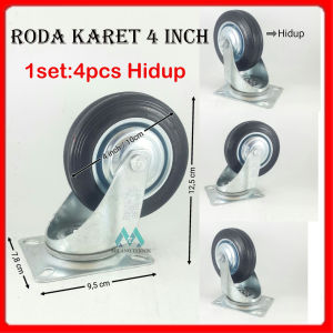 Roda Troli 4 inch isi 1set (4pcs Hidup) Roda Karet 4 inchi etalase 4 inch Roda Troly