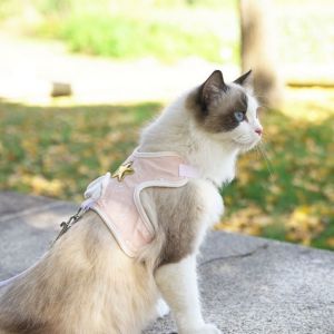 HOMEVOYAG Adjustable Cute Breathable Escape Proof for Walking Prevent Breakaway Cat Collar Cat Harness Leash Dog Necklace Cat Vest