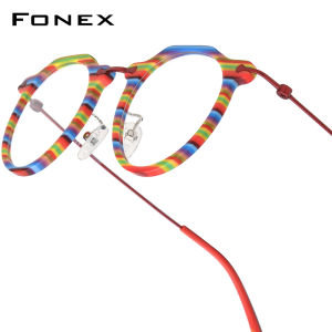 FONEX Acetate Titanium Glasses Frame Men Brand Design Round Prescription Eyeglasses Women New Japanese Ultralight Spectacles High-Quality Myopia Optical Eyewear 85905