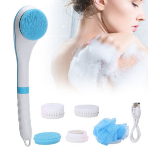 【Local Shipping】Electric Adjustable Body Bath Brush with Long Handle Multi-Function Shower Scrubber for Back Massaging (Blue)