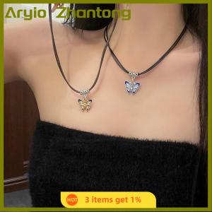 Aryio Chinese Style Fashion Retro Braided Rope Necklace Butterfly Flower Moon Safety Lock Pendant Necklace For Women Vintage Jewelry