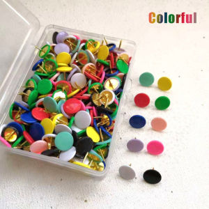 100Pcs Round Push Pins  Colorful  Thumb Tacks with box Point Bulletin Drawing Tacks Round Head Metallic Color Notice Board Decorative Thumb Tacks