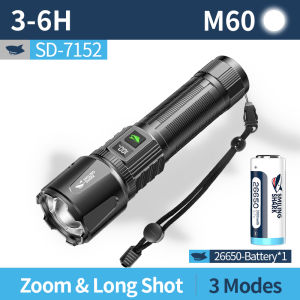 Mỉm cười cá mập sd7152 Đèn pin Led siêu sáng M60 6000LM 3 chế độ Loại-C Đèn pin sạc được ánh sáng cắm trại ngoài trời không thấm nước hộ gia đình chiếu sáng