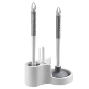 HIV00 4 in 1 Toilet Brush Holder Long Handle No Dead Angles Toilet Bowl Brush Bathroom Accessories Wall Mounted Toilet Plunger Home Toilet