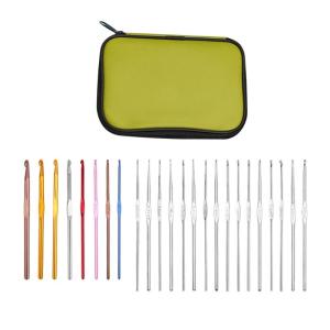 ตะขอโครเชต์24ชิ้นพร้อมเคสเข็มถักหลากสีอุปกรณ์ถักโครเชต์เข็มถักครอเซ็ทโลหะสำหรับผู้หญิง