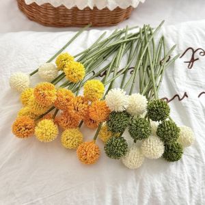 BESTITIT 5pcs Bridal Bouquet Artificial Chrysanthemum Ball Flower Arrangements DIY Dandelion Flower Mini Gold Ball Bouquet Home