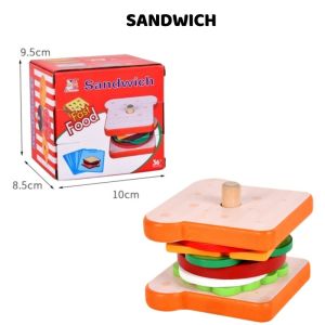 【SG STOCK】Kids Pretend Play Food Set | Hamburger Sandwich & Fries Set | Wooden Educational Stacking & Matching Toy