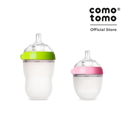 Comotomo Set of 2 150ML/250ML Silicone Baby Bottle Pink/Green (1 Hole)
