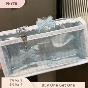 PHYTR HOT Sweet Bow Zipper Transparent Pencil Case Box Student Stationery Storage Bag Large Capacity Makeup Bag Cartoon Zipper Pen Bag