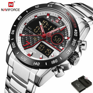 NAVIFORCE Brand Mens Classic Watch Mens LED Digital Quartz Chronograph Men Fashion Casual All Steel Waterproof Business Watch