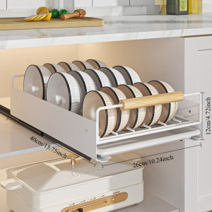 SG Stock Pull-Out Kitchen Dish Rack Built-In Drain Tray - Space-Saving Stainless Steel Under Sink Dishware Organizer