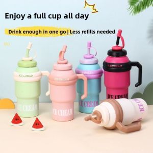 LIFE SHOPS Leak Proof Thermal Water Bottle 1000ml Creative Drinking Straw Cup Fashion Keeps Cold and Heat Outdoor Insulated Mug Coffee Tea