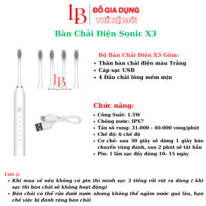 Bàn chải điện Sonic X3 Plusbàn chải đánh răng rung sóng âm đánh tan mảng bám thế hệ mới 2024